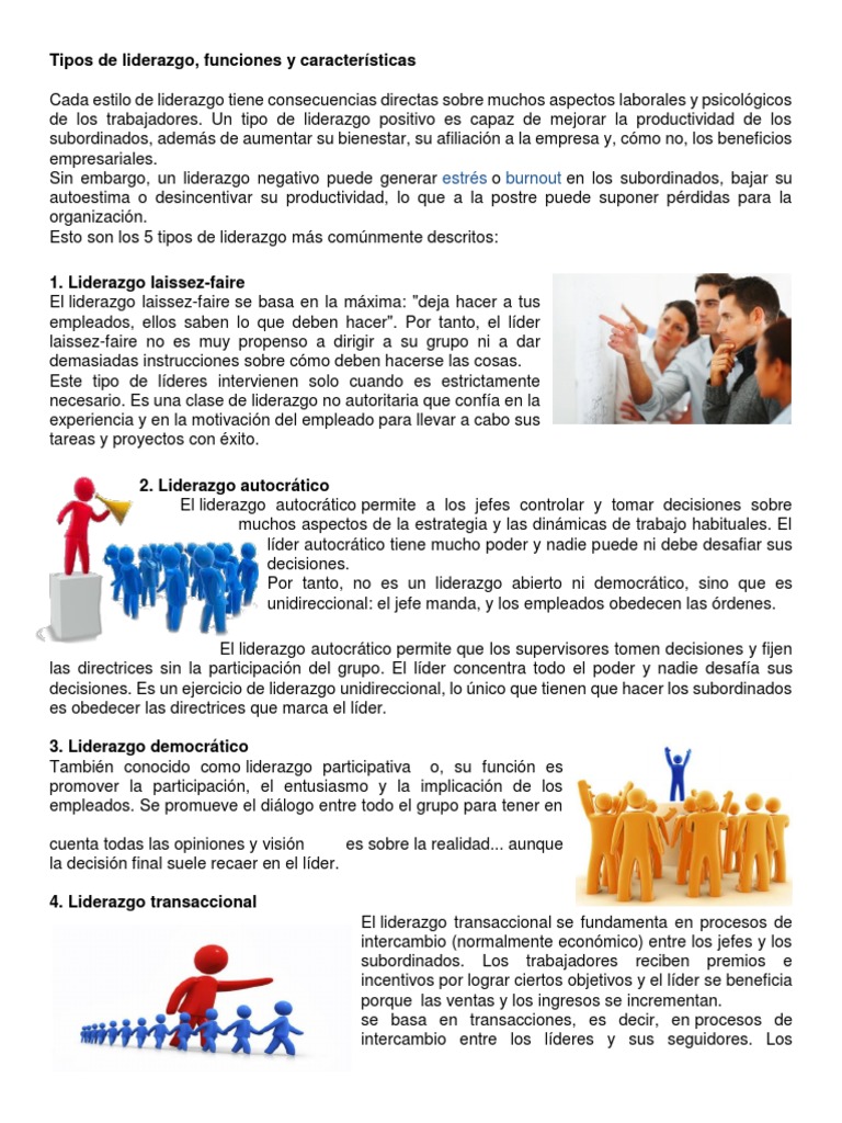 Tipos de Liderazgo, Funciones y Características | PDF | Liderazgo