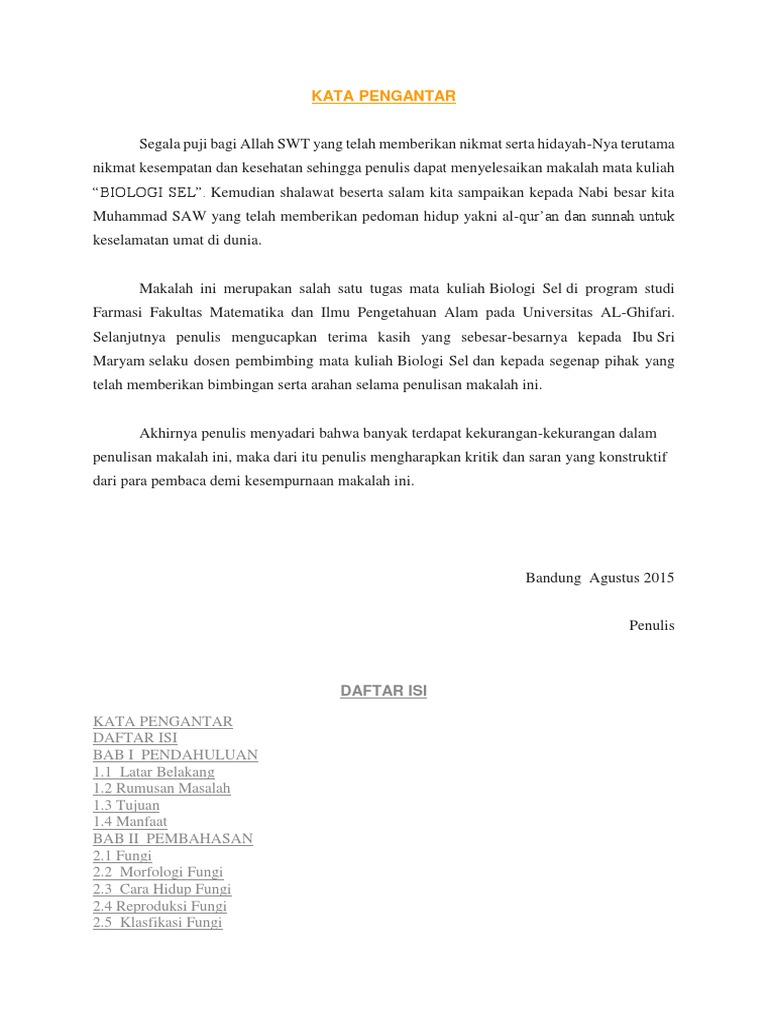 Kata Blog Contoh Kata Pengantar Makalah Biologi Tentang Jamur