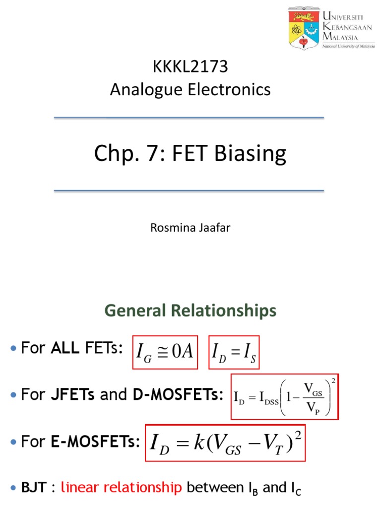 FET Biasing Techniques Overview | PDF | Mosfet | Field Effect Transistor