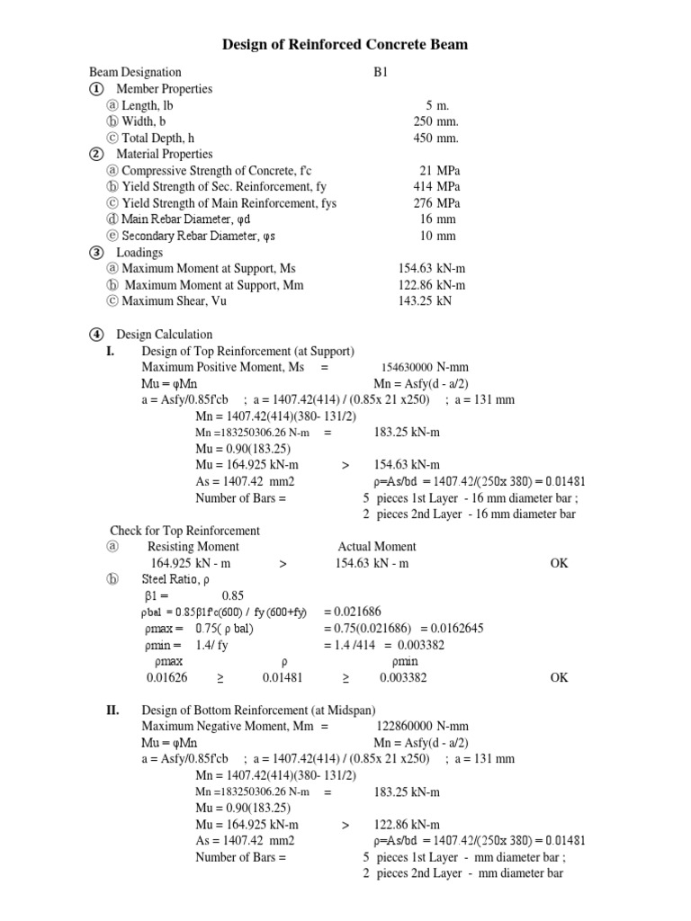 Design of Reinforced Concrete Beam | PDF