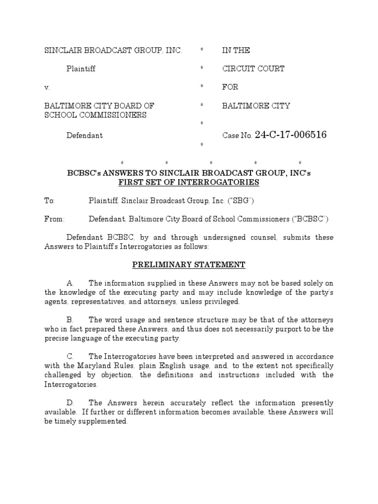BCBSC's Answers to Plaintiff's Interrogatories 012218 | Discovery (Law ...