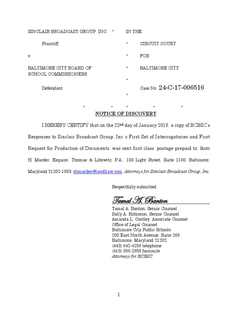 Notice of Discovery 012218 Discovery (Law) Public Law