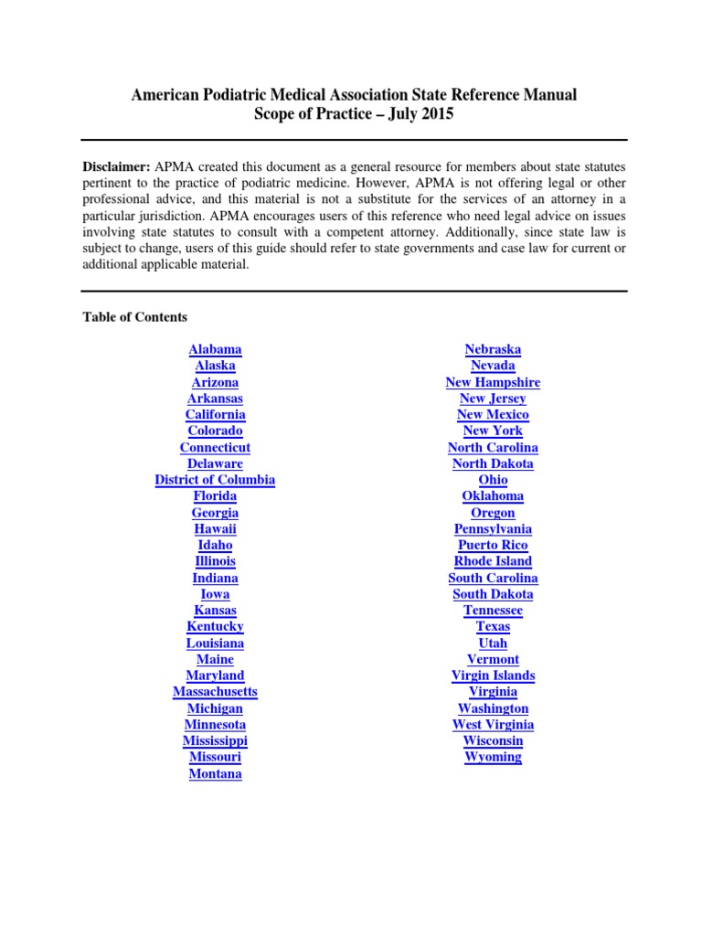 Podiatry State Practice Guidelines 2015 | PDF | Physician | Medicine