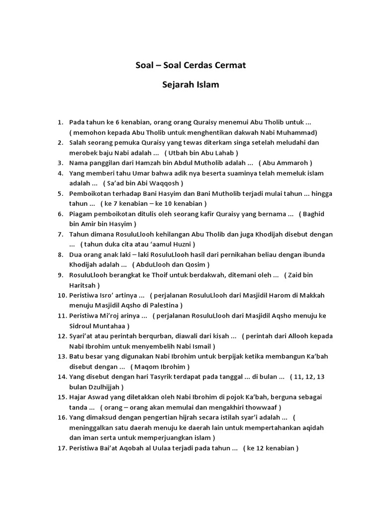 Soal Cerdas Cermat Sejarah Tingkat Smp