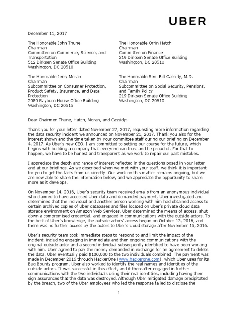 Uber Data Breach Response Summary | PDF | Computer Security | Security