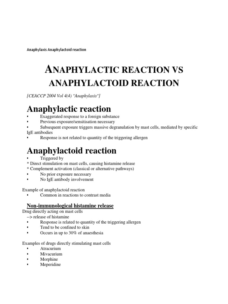Anaphylaxis vs Anaphylactoid Reactions | PDF | Allergy | Clinical Medicine