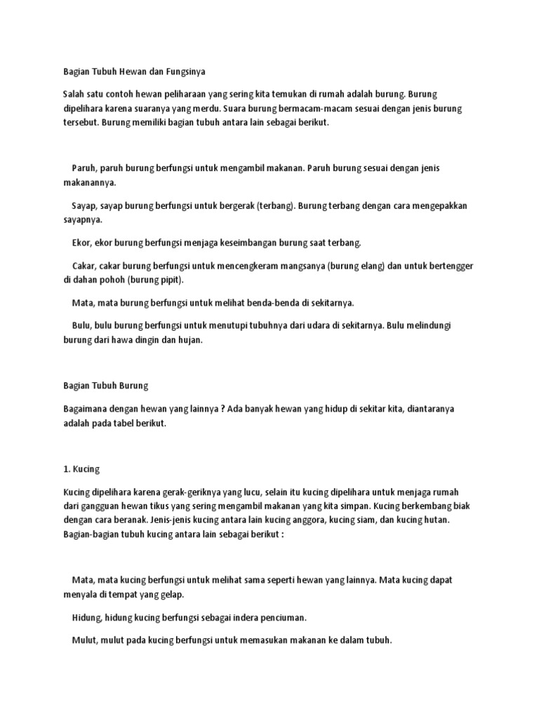 Bagian Tubuh Hewan Dan Fungsinya  PDF
