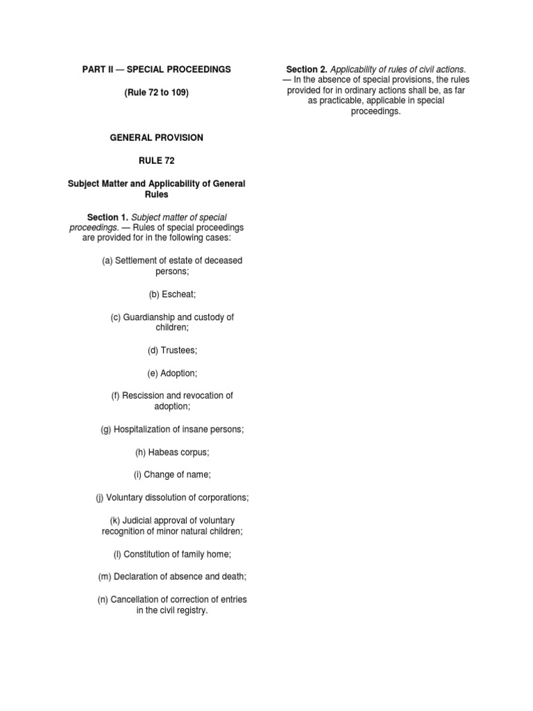 Special Proceedings Rules Overview | PDF