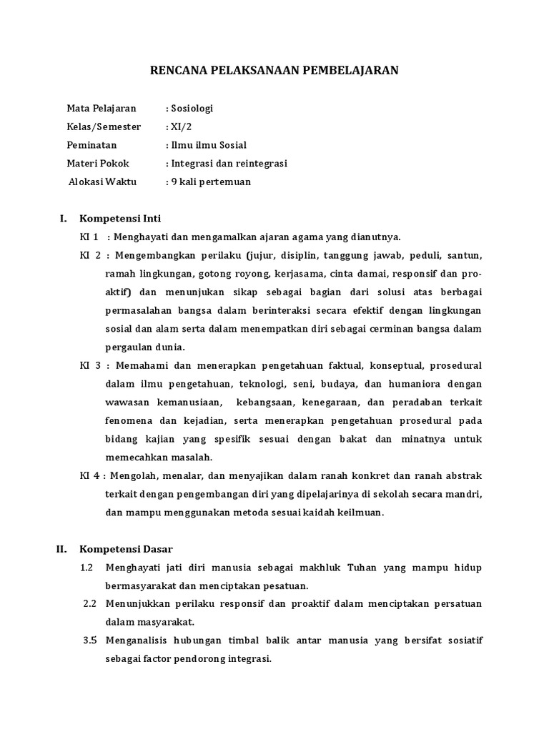 Rpp Sosiologi Kelas Xi Bab 5