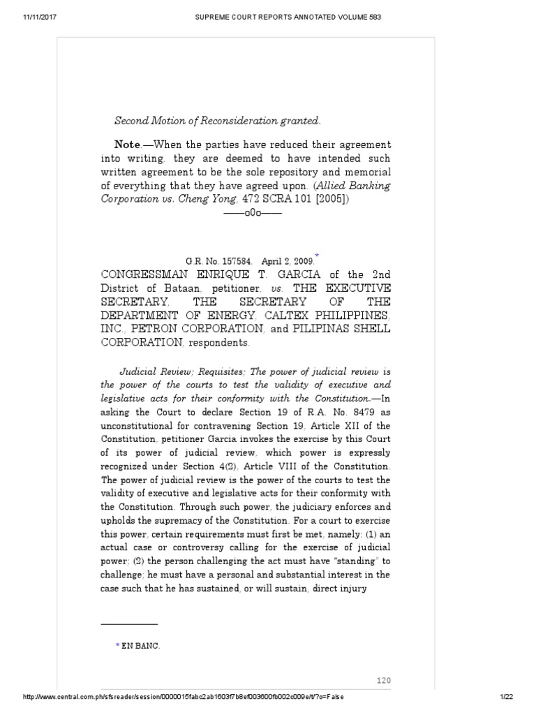 Garcia v. Executive Secretary PDF Case Or Controversy Clause