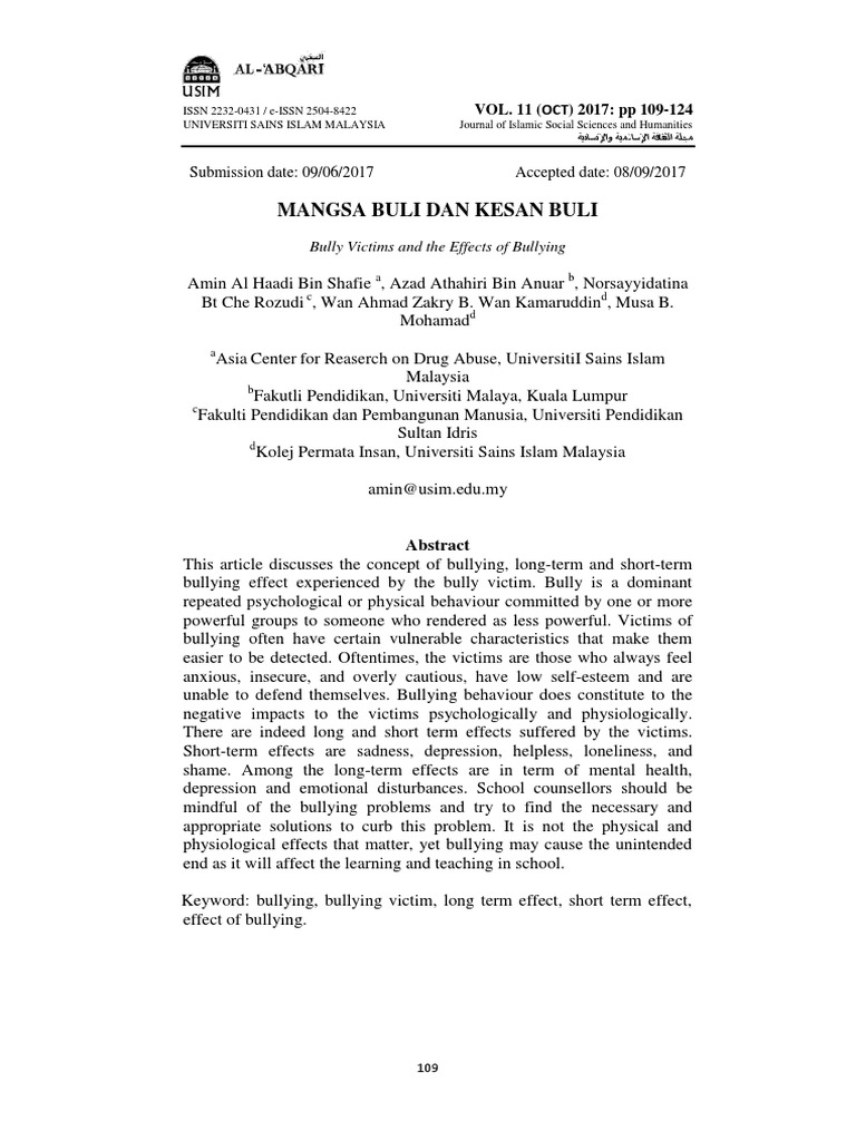 Mangsa Buli Dan Kesan Buli Pdf Bullying Behavioural Sciences