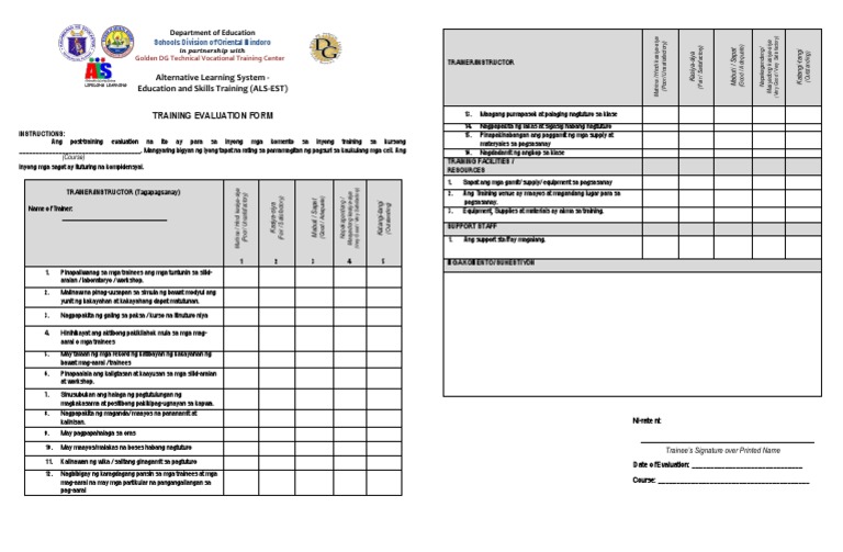 Training Evaluation Form Filipino PDF