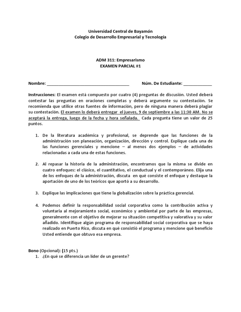 Examen Parcial 1 | PDF | Crecimiento personal y profesional