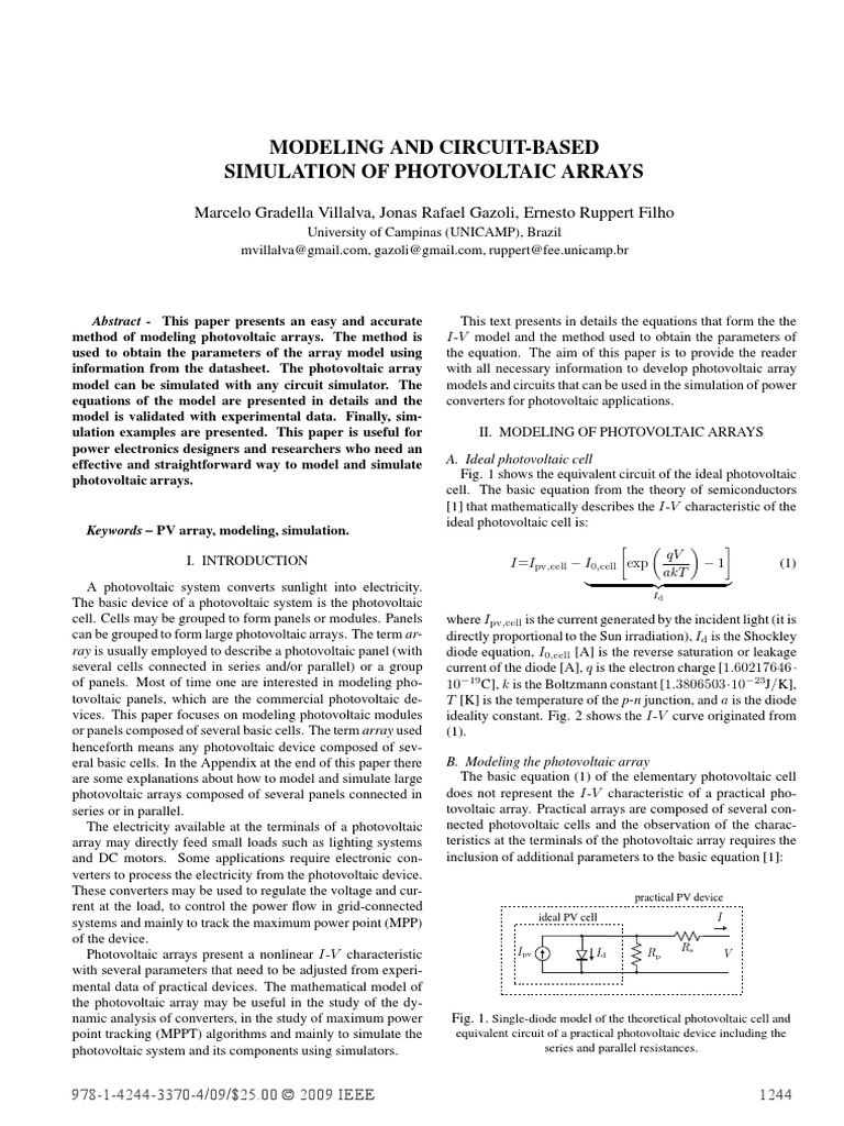 Modeling and Simulation of Photovoltaic PDF | PDF | Solar Cell ...
