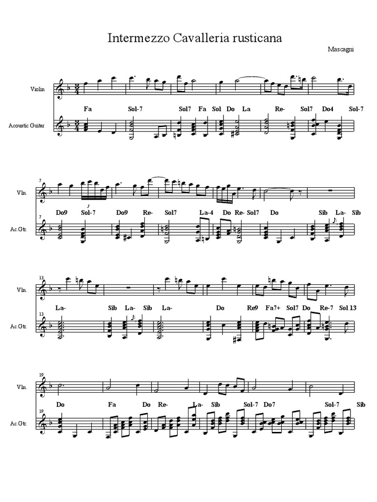 Intermezzo Cavalleria Violin and Guitar | PDF