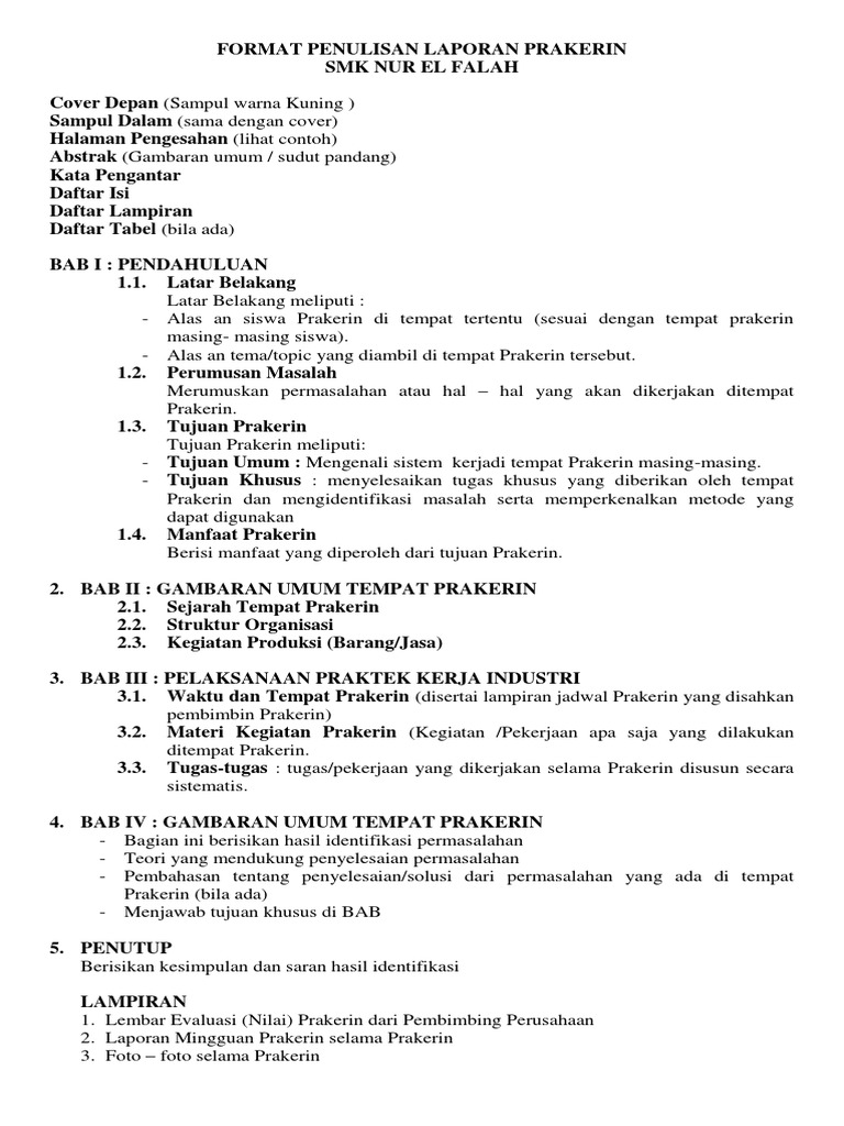 Contoh Daftar Isi Laporan Prakerin Aneka Macam Contoh