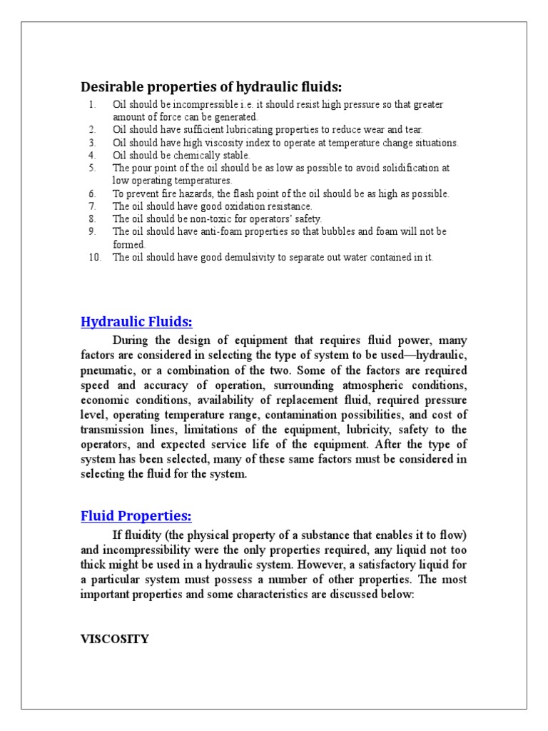 Hydraulic Fluids Liquids Viscosity