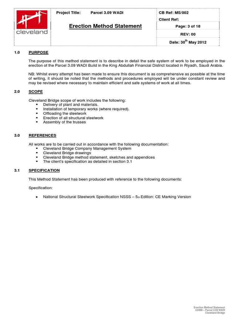 Erection Method Statement for Parcel 3.09 WADI | PDF