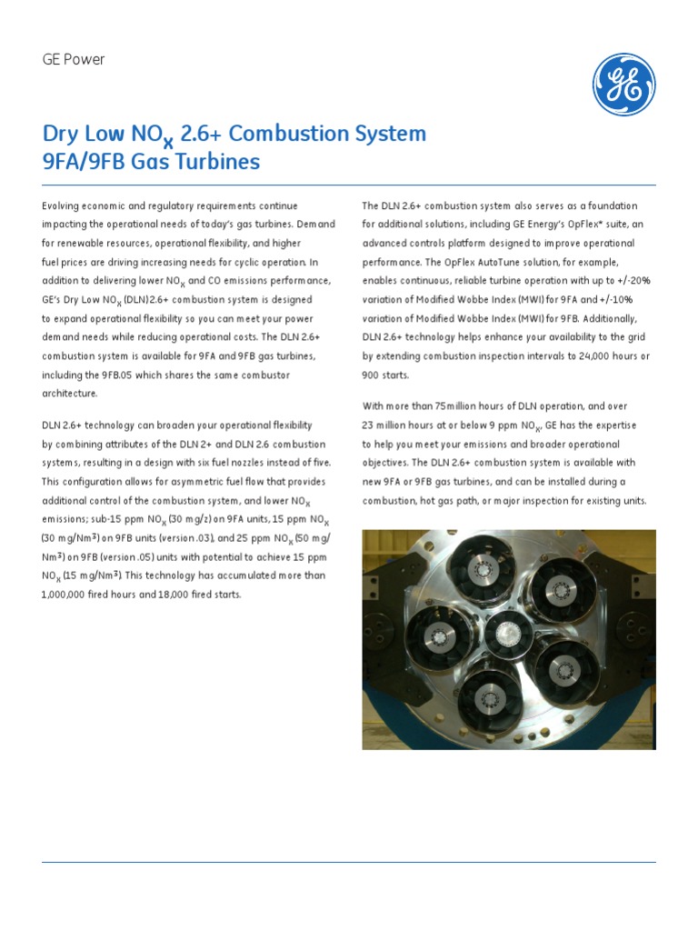 9fa Dry Low Nox 2 Point 6 Plus Fact Sheet PDF Gas Turbine Combustion