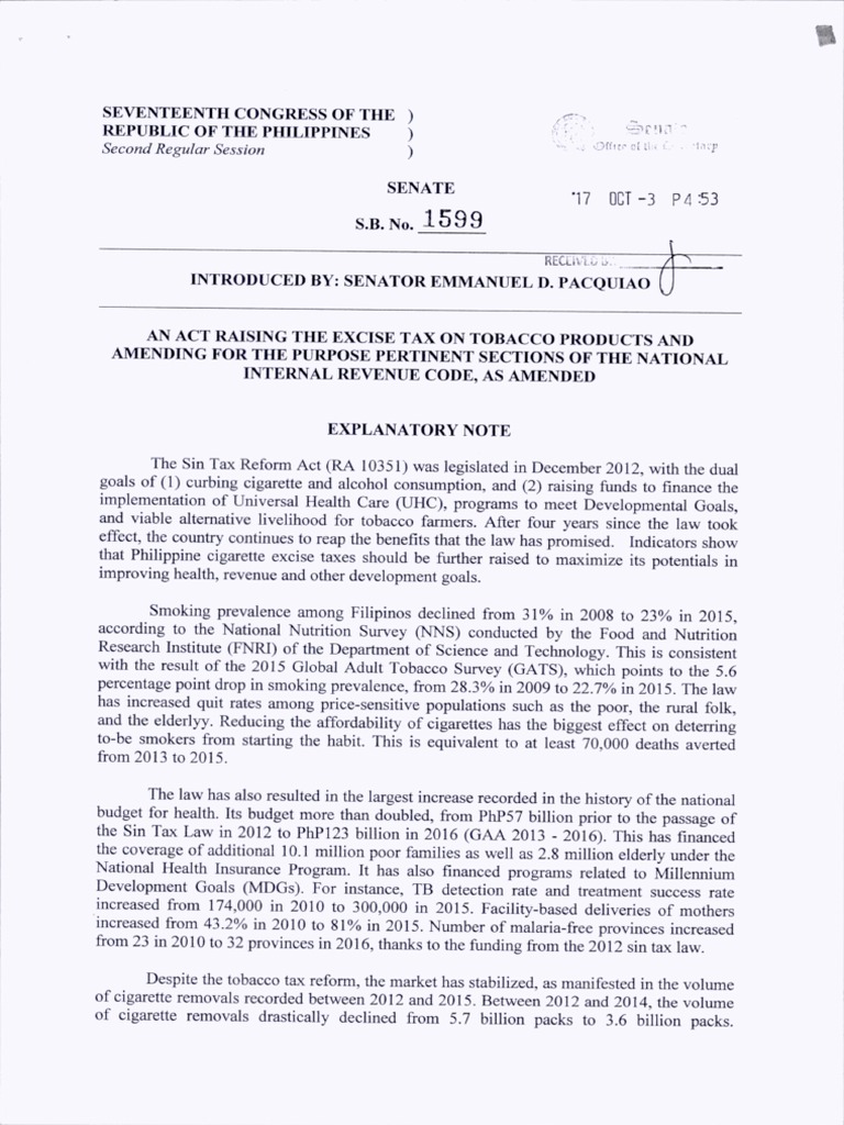 An Act to Increase Tobacco Excise Taxes and Reduce Smoking Prevalence