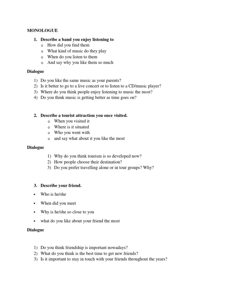 Monologue 1. Describe A Band You Enjoy Listening To PDF