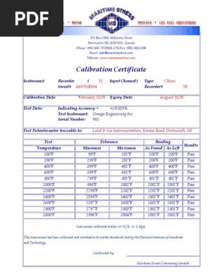Calibration Certificate Sample