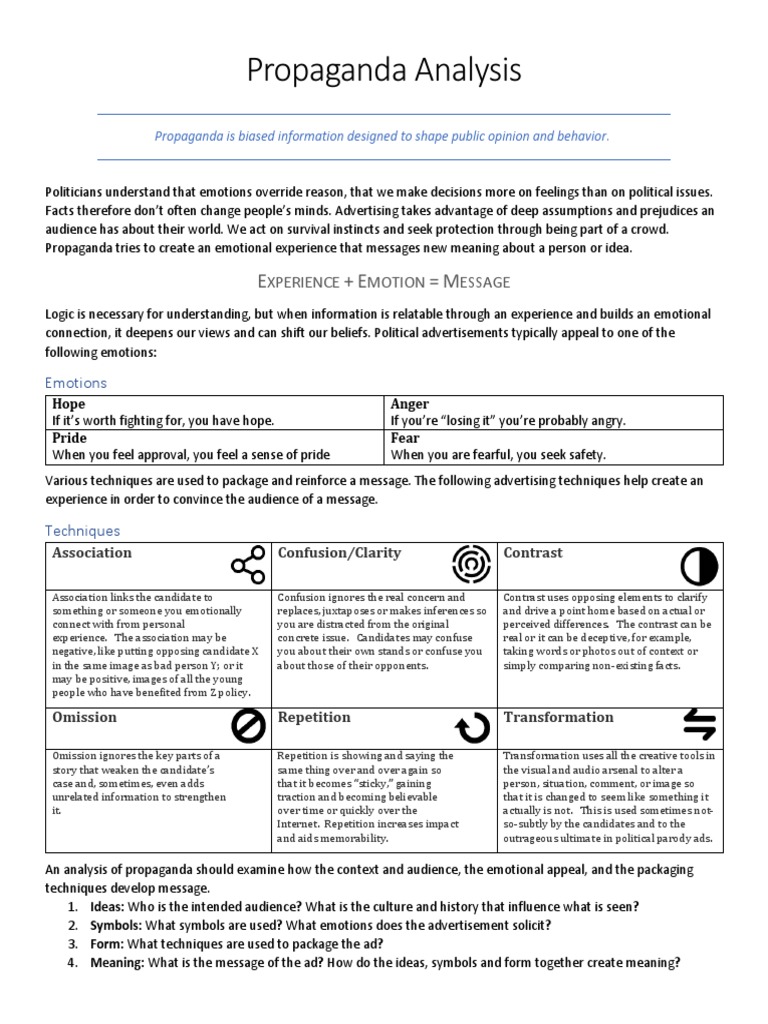 propaganda analysis worksheet | Propaganda | Anger