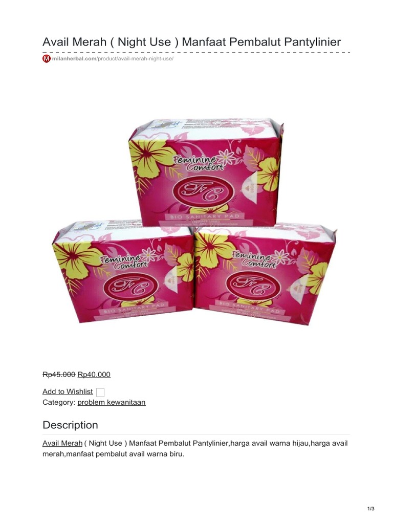 Avail Merah Night Use Manfaat Pembalut Pantylinier