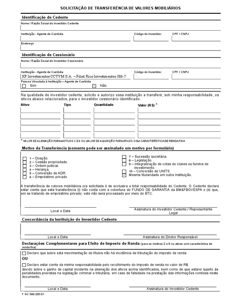 Solicitação de Transferência de Custódia | PDF | Impostos | Investimentos