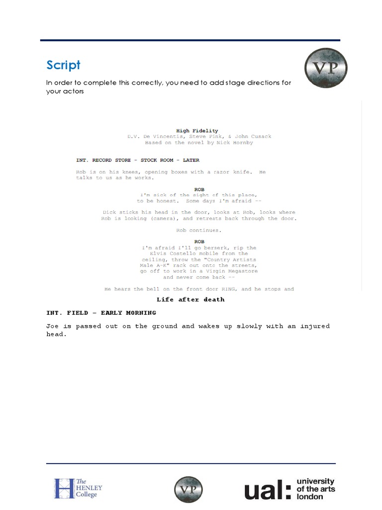 Stage Directions for 