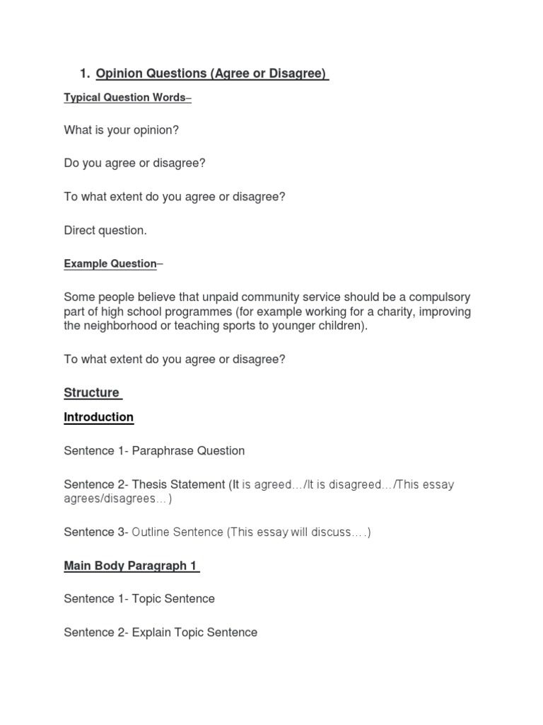 Opinion Questions (Agree or Disagree) : Typical Question Words | PDF ...