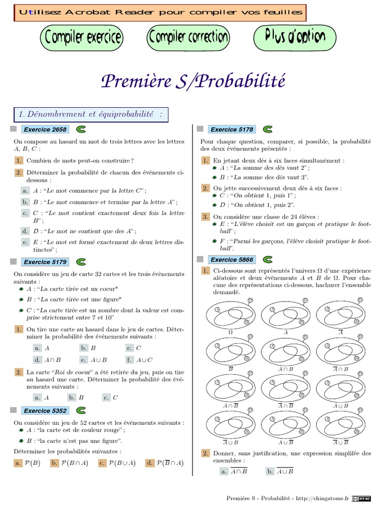 Exercice Probabilité 3ème Brevet Pdf Corrigé Chingatome Première S Probabilité | PDF | Probabilité | Variable aléatoire