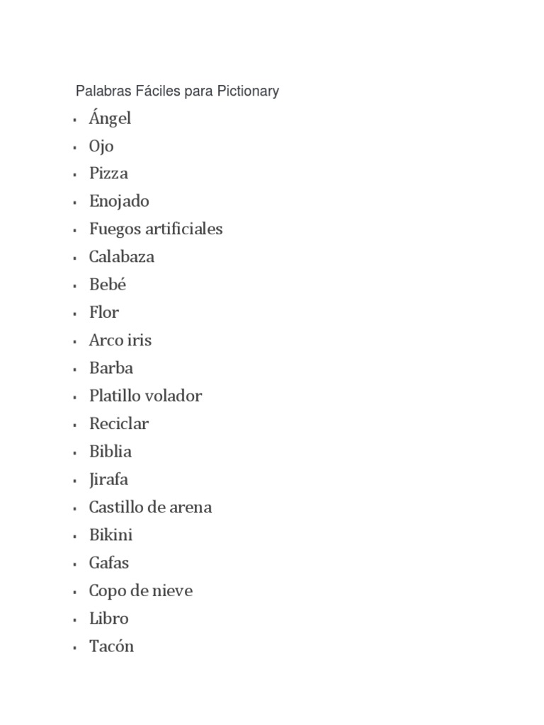 Palabras Para Pictionary