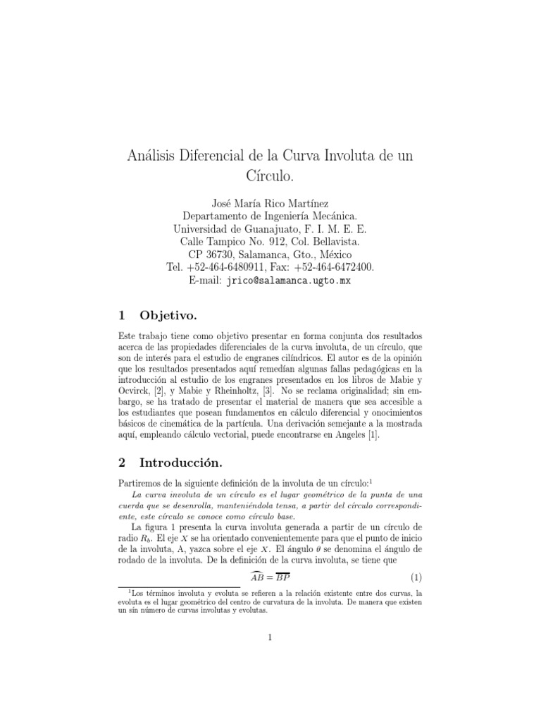 Curva Involuta de un Círculo: Análisis | PDF | Línea (geometría) | Curva