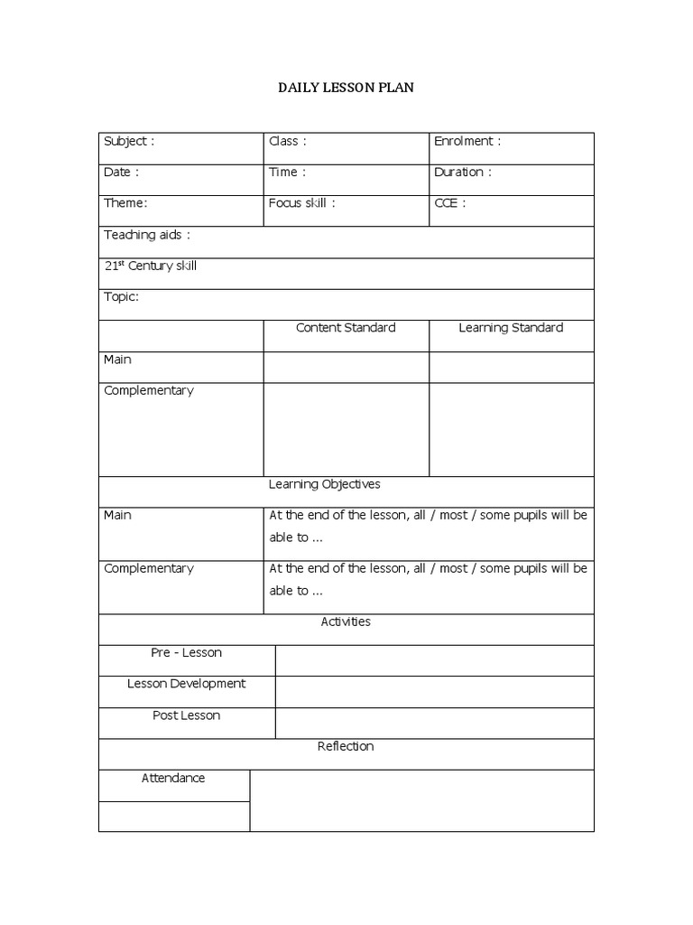 Daily Lesson Plan Template | PDF | Lesson Plan | Behavior Modification