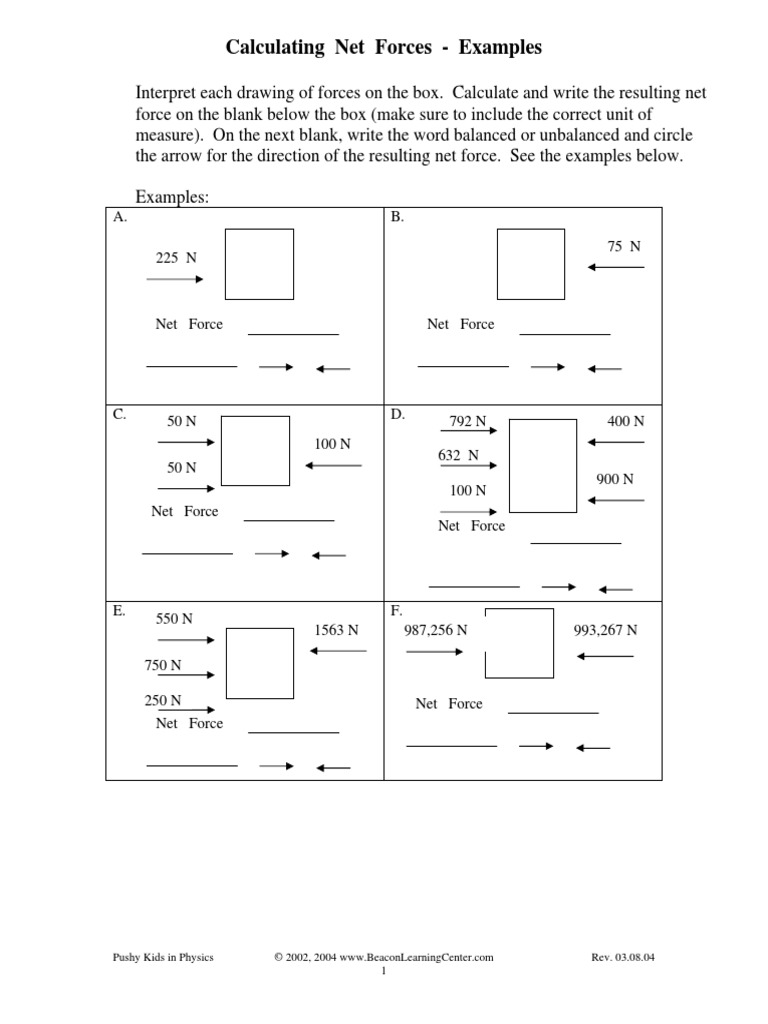 Calculating Net Force Wksht Physics Physical Sciences