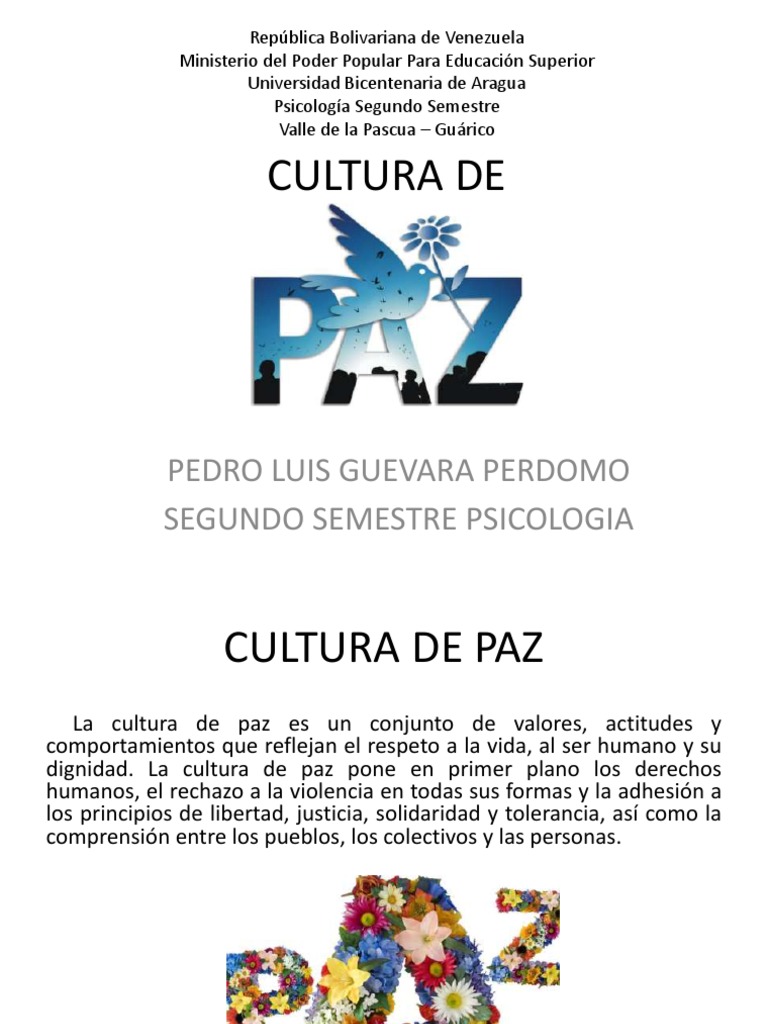 Cultura de Paz: Valores y Acciones | PDF | Paz | Conflicto (proceso)
