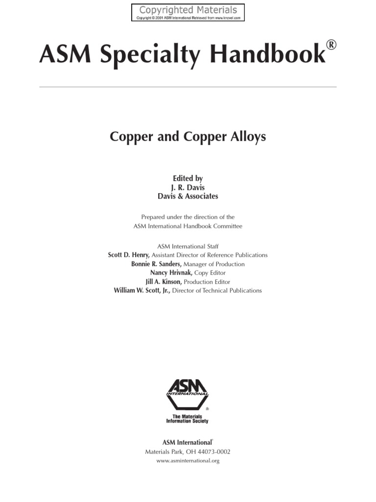 Copper and Copper Alloys PDF Metallurgy Copper