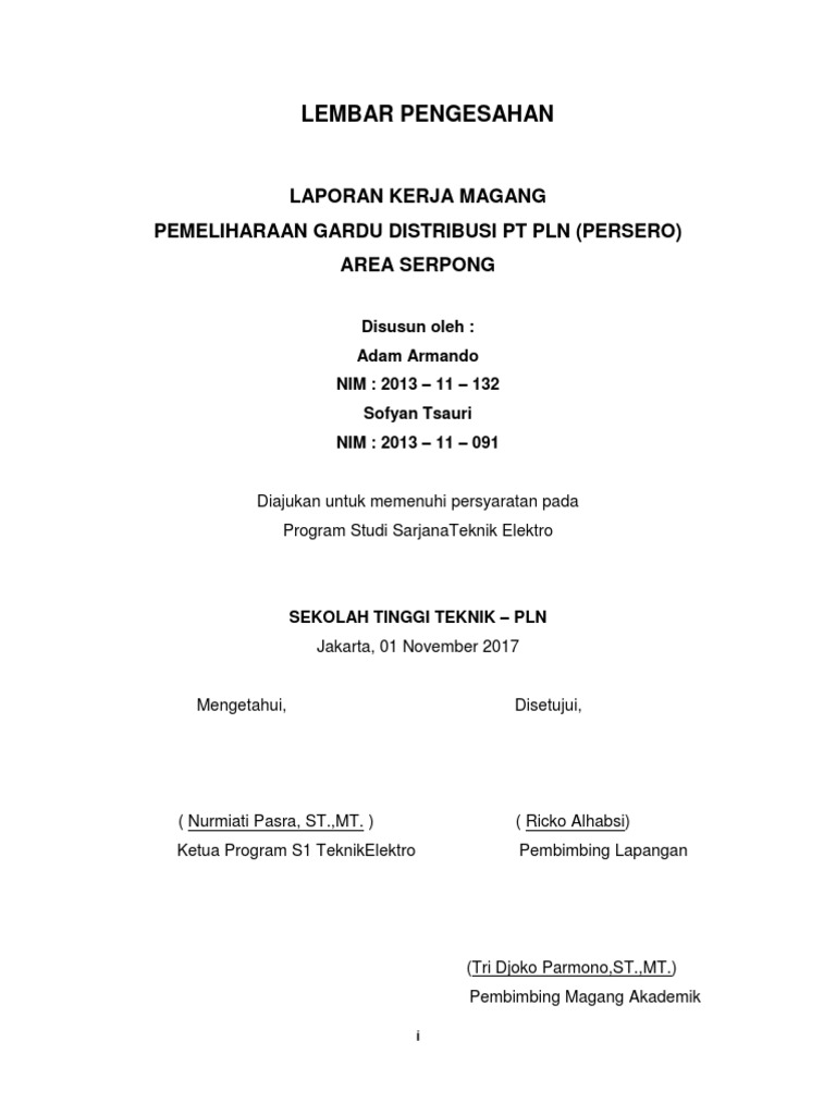 Laporan Magang Dengan Judul Pemeliharaan Gardu Distribusi
