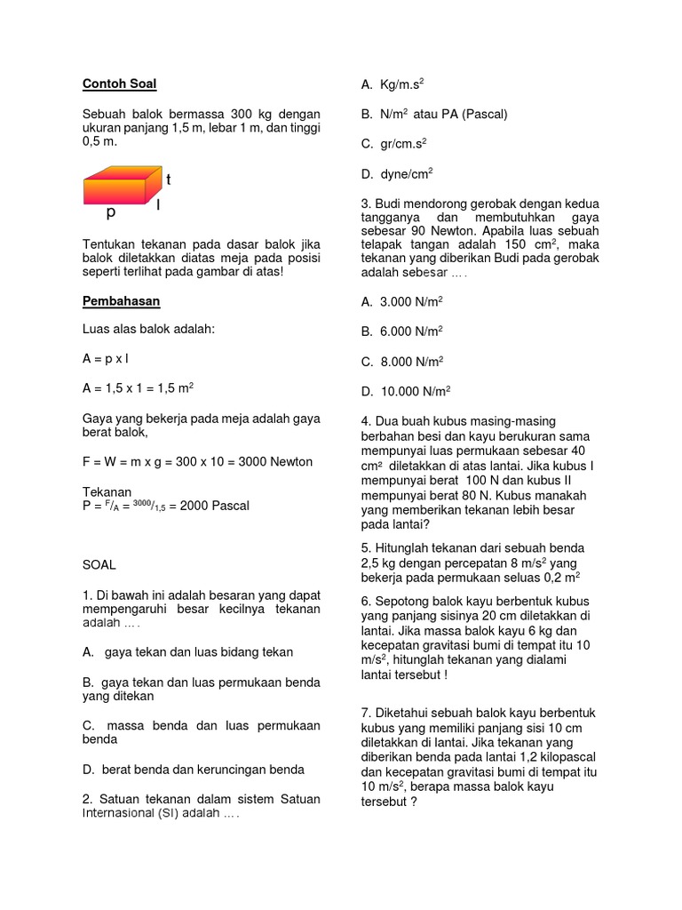 Contoh Soal Tekanan Zat Padat PDF
