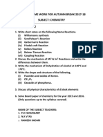 Holi Day Home Work For Autumn Break 2017-18 Subject: Chemistry Class: Xii (A, B&C)