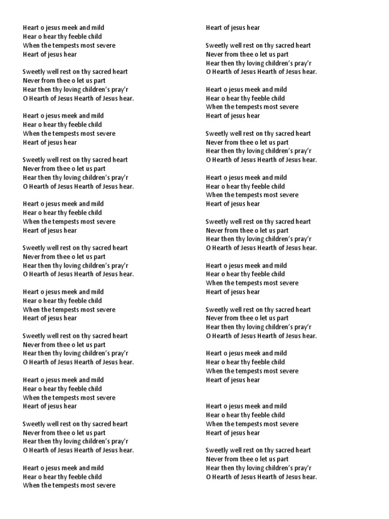 Heart Of Jesus Meek And Mild Lyrics