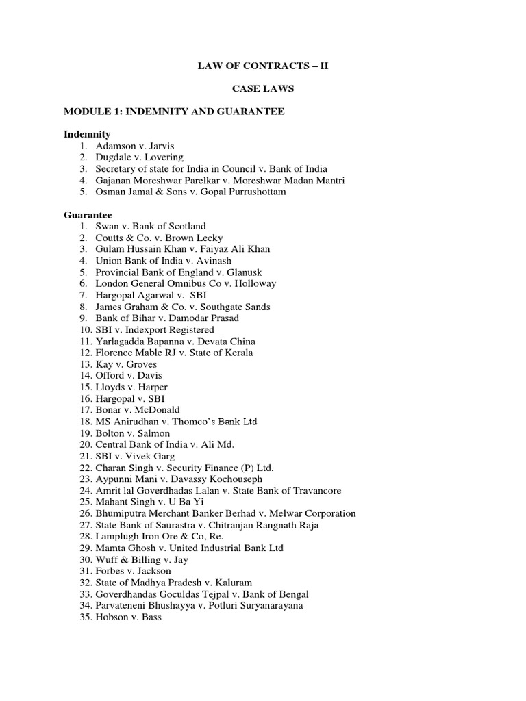 Key Contract Law Cases Overview | PDF