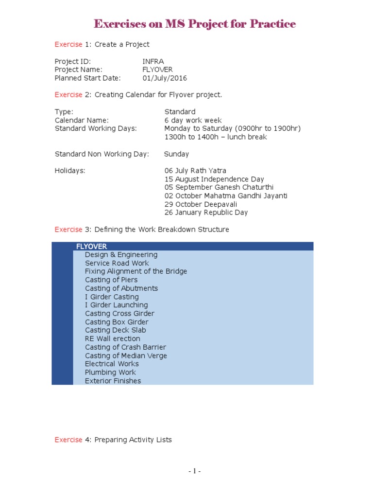 MS Project Exercises for Flyover Project | PDF | Deep Foundation | Building