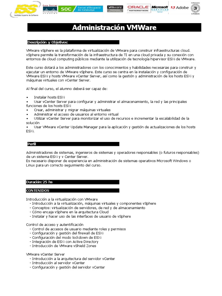 Curso de Administración VMware vSphere | PDF | Virtualización | V Mware