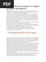 A Formação de Portugal e a Origem Da Língua Portuguesa