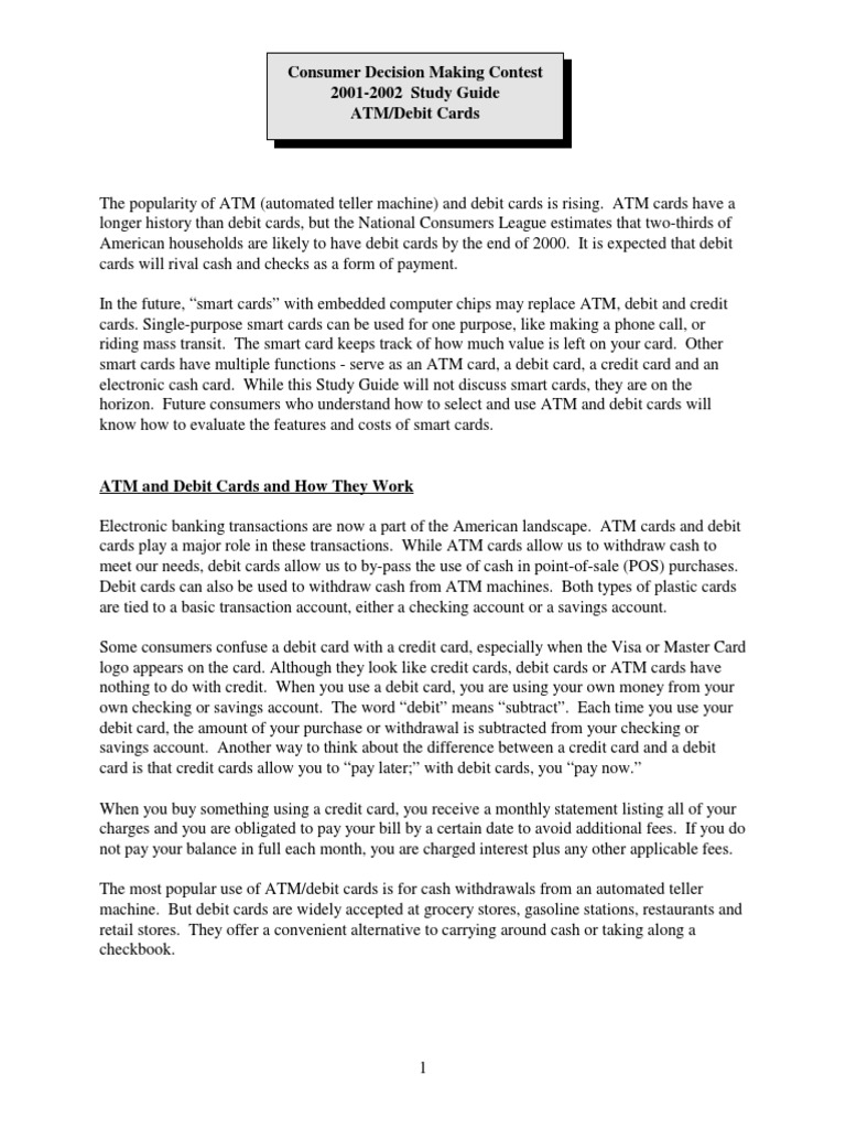 Understanding ATM and Debit Cards | PDF | Debit Card | Automated Teller ...