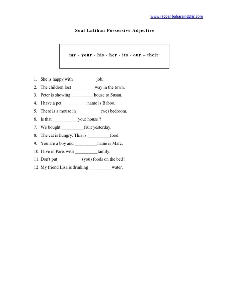 Soal Latihan Possessive Adjective