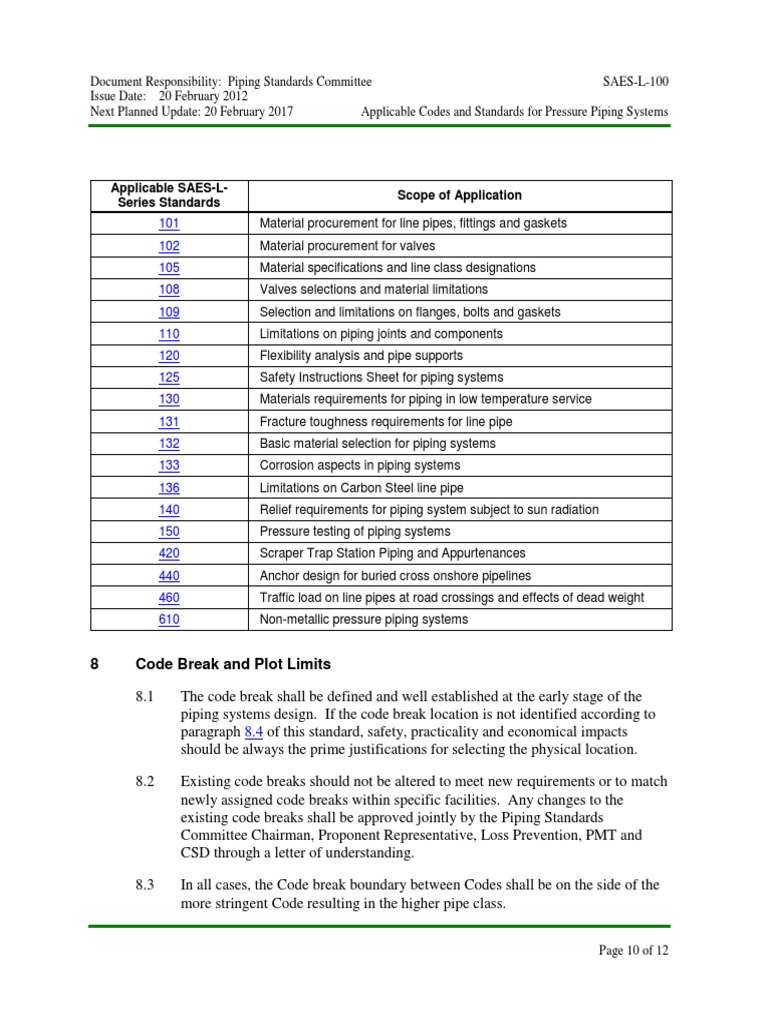 SAES-L-100 Piping Standards Overview | PDF | Pipe (Fluid Conveyance ...