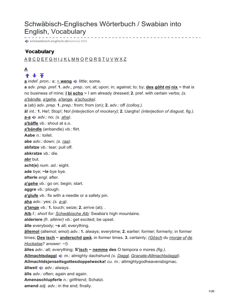 SchwaebischEnglisch DeSchwäbischEnglisches Wörterbuch Swabian Into